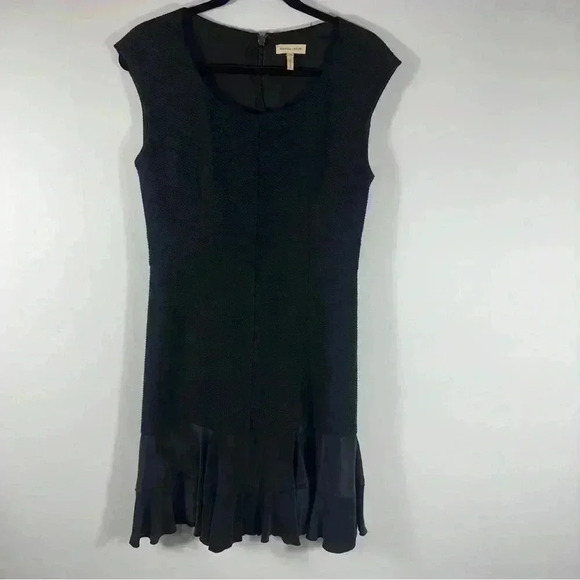 Rebecca Taylor Black Sheath Dress Textured Terry Flounce Sleeveless  Size 6 - Picture 3 of 14